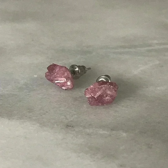 Raw Fuchsia Tourmaline Stud Earrings - Picture 5 of 8